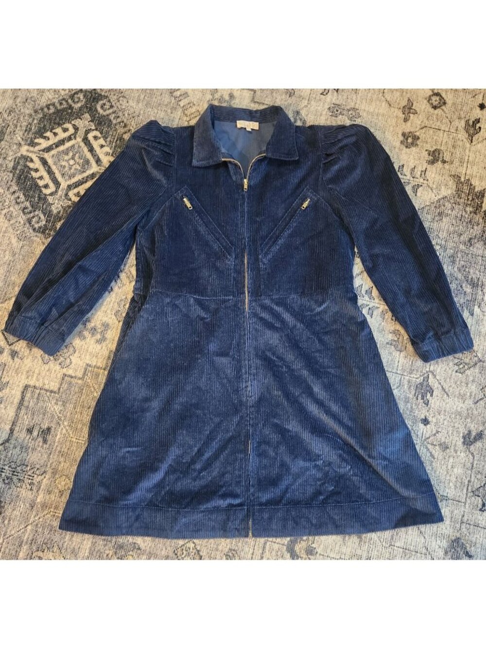 by TiMo Women's Sz. S Blue Puff Sleeve Short Corduroy Dress